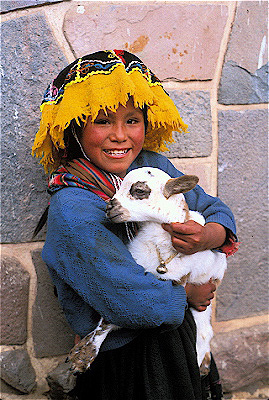 Quechua Girl with Pet Lamb